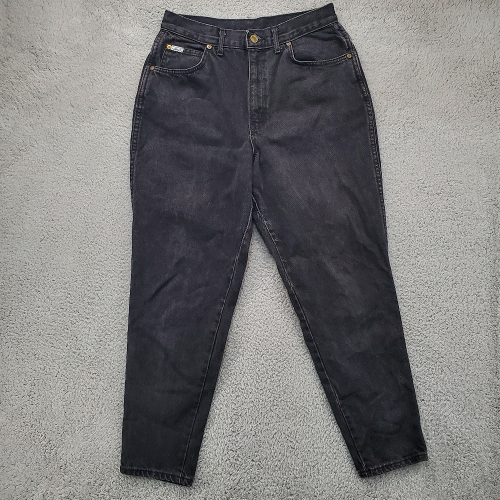 Vintage Chic Jeans Womens 28x28 Black Denim Tapered Leg High Rise USA Made 80s
